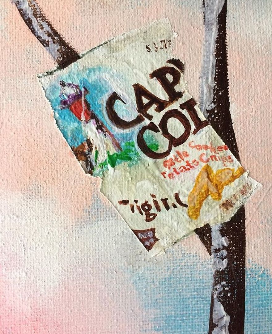 I Spent Quarantine Painting Intricate Pieces Of Litter Into My Traditional Nature Landscapes.