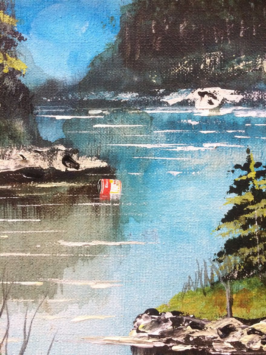 I Spent Quarantine Painting Intricate Pieces Of Litter Into My Traditional Nature Landscapes.
