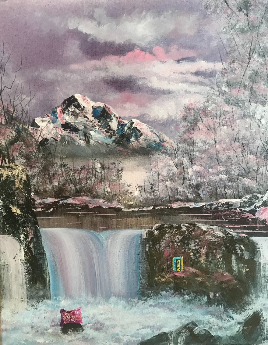 I Spent Quarantine Painting Intricate Pieces Of Litter Into My Traditional Nature Landscapes.