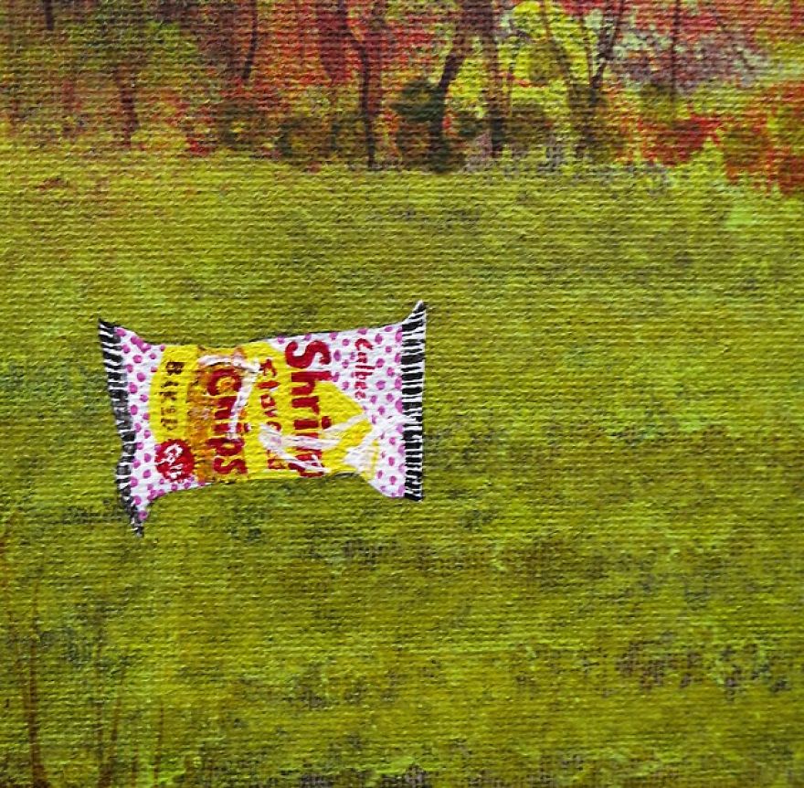 I Spent Quarantine Painting Intricate Pieces Of Litter Into My Traditional Nature Landscapes. I Spent Quarantine Painting Intricate Pieces Of Litter Into My Traditional Nature Landscapes.