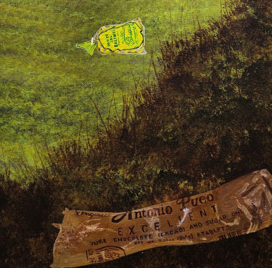 I Spent Quarantine Painting Intricate Pieces Of Litter Into My Traditional Nature Landscapes.