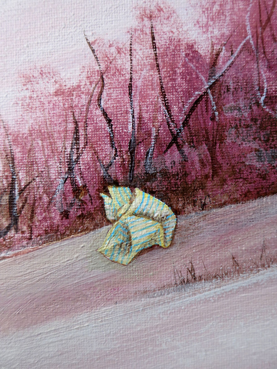 I Spent Quarantine Painting Intricate Pieces Of Litter Into My Traditional Nature Landscapes. I Spent Quarantine Painting Intricate Pieces Of Litter Into My Traditional Nature Landscapes.