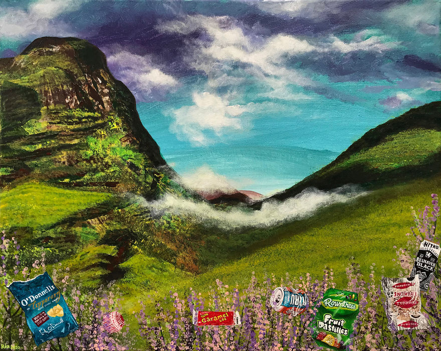 I Spent Quarantine Painting Intricate Pieces Of Litter Into My Traditional Nature Landscapes.