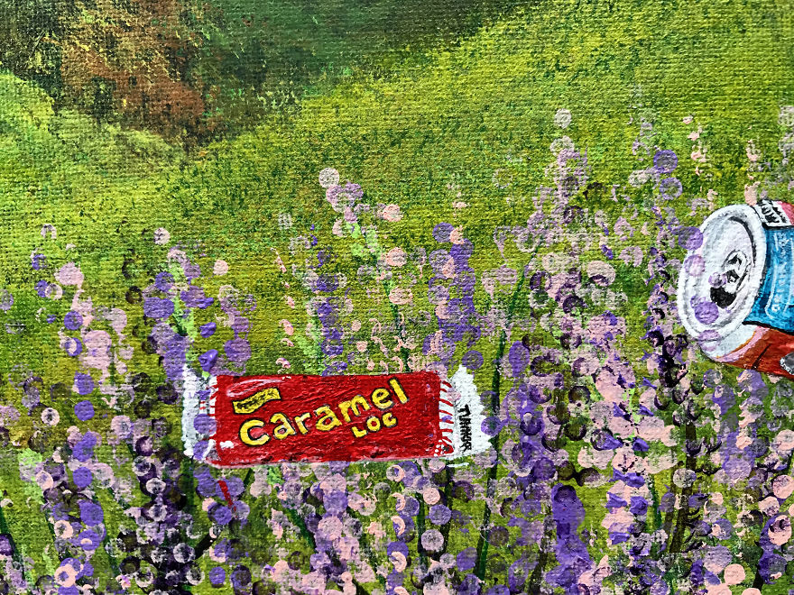 I Spent Quarantine Painting Intricate Pieces Of Litter Into My Traditional Nature Landscapes. I Spent Quarantine Painting Intricate Pieces Of Litter Into My Traditional Nature Landscapes.