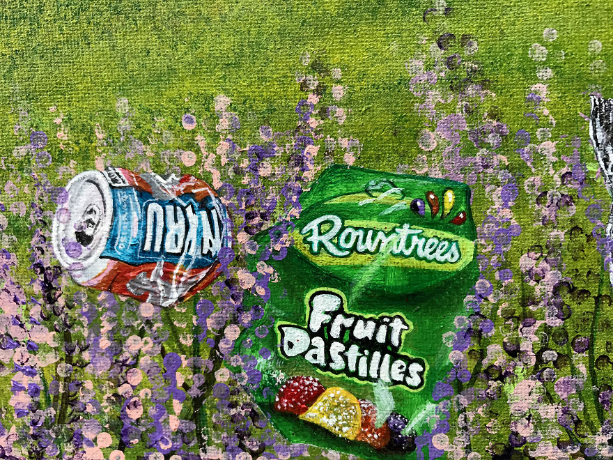 I Spent Quarantine Painting Intricate Pieces Of Litter Into My Traditional Nature Landscapes. I Spent Quarantine Painting Intricate Pieces Of Litter Into My Traditional Nature Landscapes.