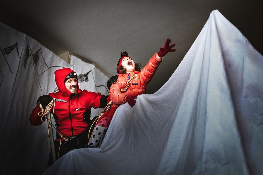 My Daughter And I Take Fun Travel Photos In Lockdown, We Are On Day 36 Of Our Mountain Adventure At Home 