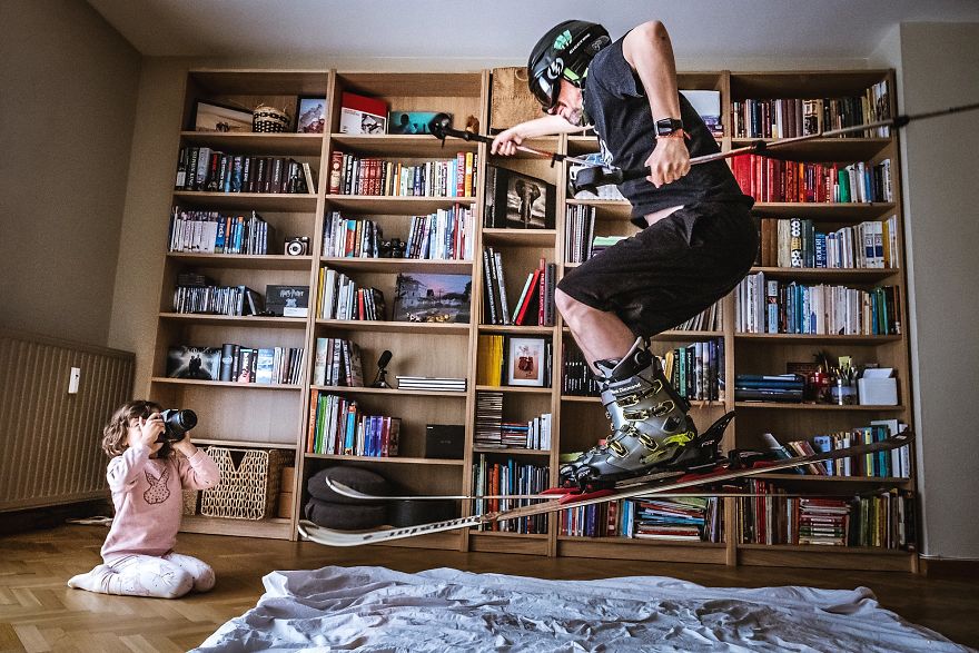 My Daughter And I Take Fun Travel Photos In Lockdown, We Are On Day 36 Of Our Mountain Adventure At Home My Daughter And I Take Fun Travel Photos In Lockdown, We Are On Day 36 Of Our Mountain Adventure At Home