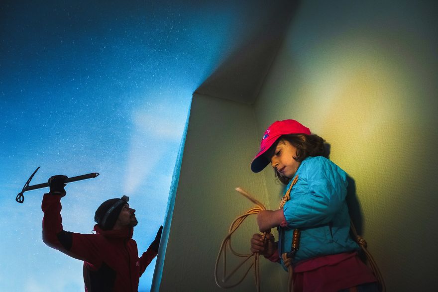 My Daughter And I Take Fun Travel Photos In Lockdown, We Are On Day 36 Of Our Mountain Adventure At Home 