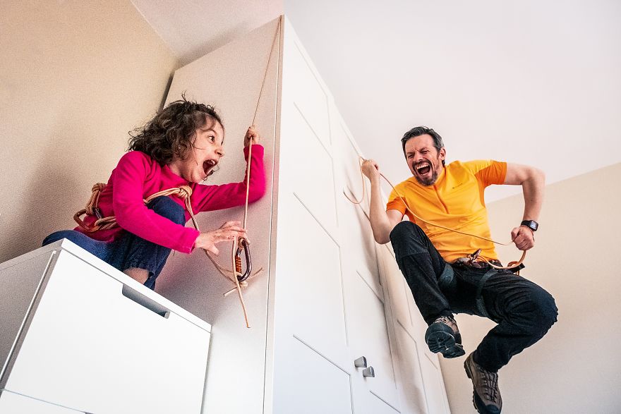 My Daughter And I Take Fun Travel Photos In Lockdown, We Are On Day 36 Of Our Mountain Adventure At Home 