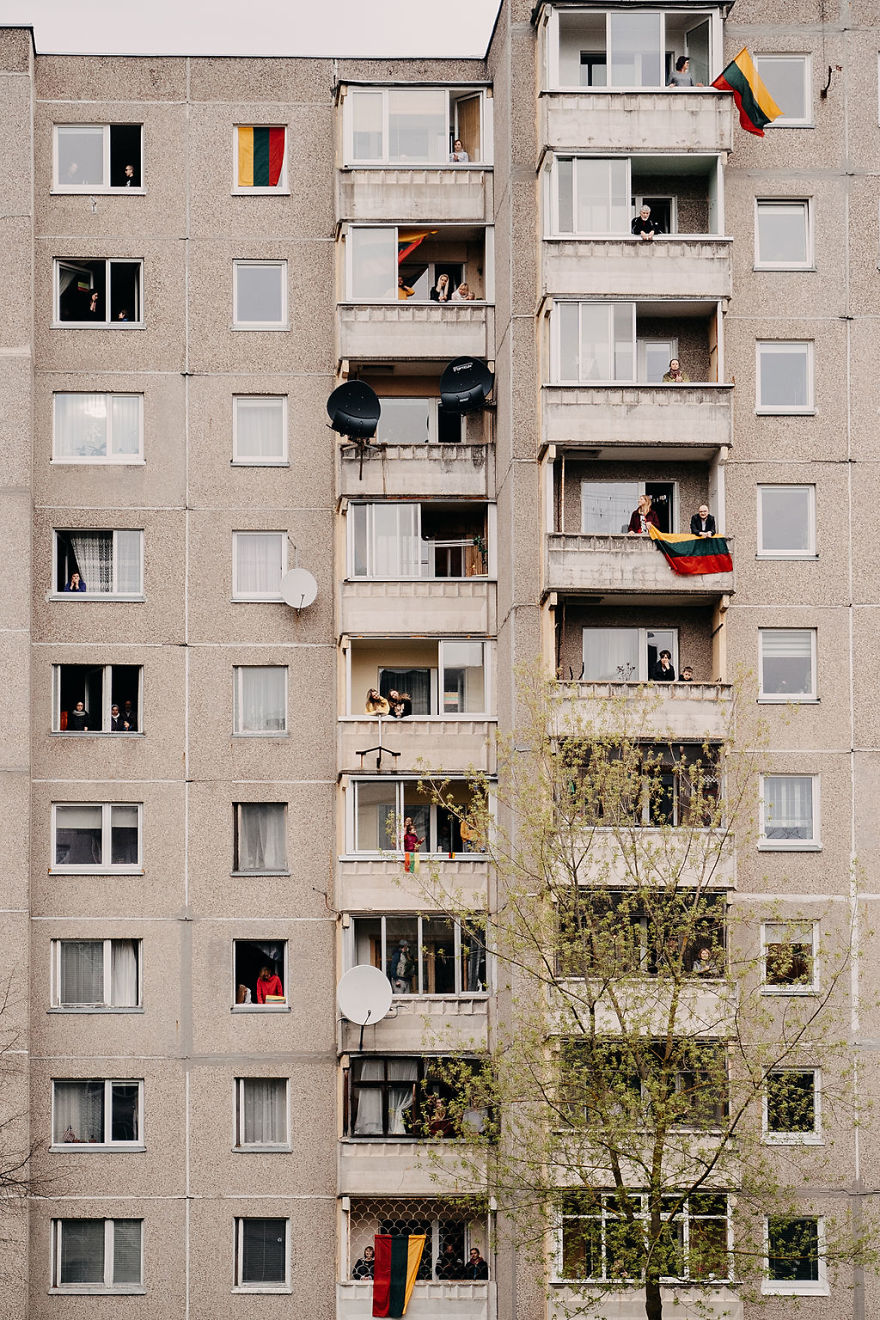 Kaunas' Courtyards Transform Into Stages As Various Artists Perform For Quarantined People