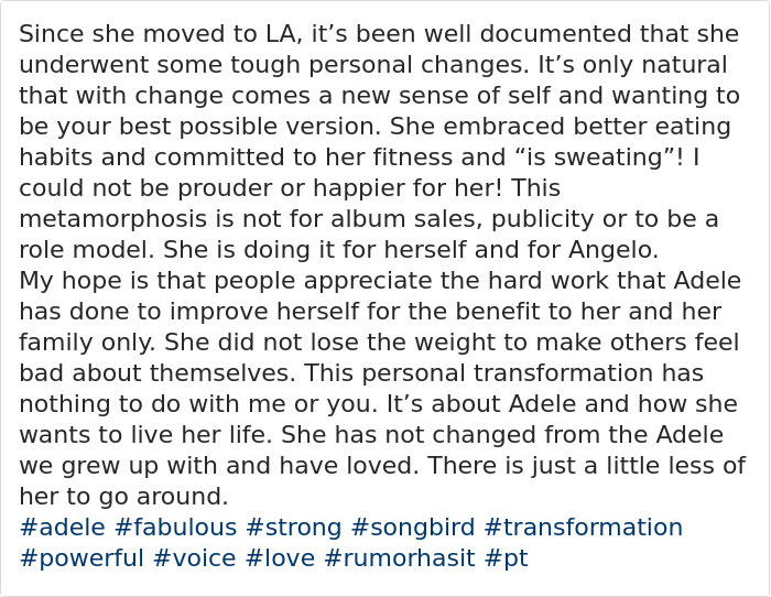 Adele Receives Criticism On Social Media After Losing 98 Pounds, But Her Personal Trainer Defends Her Adele Receives Criticism On Social Media After Losing 98 Pounds, But Her Personal Trainer Defends Her