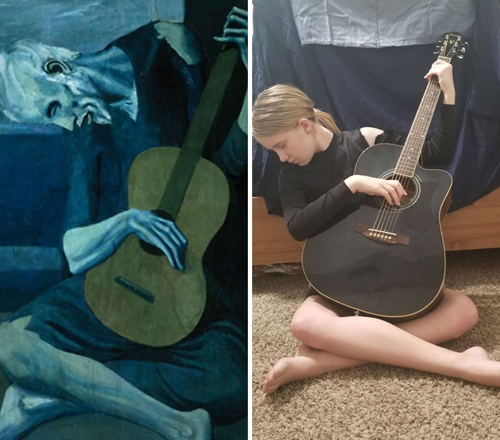 Daughter's School Assignment. She Chose To Recreate The Old Guitarist.