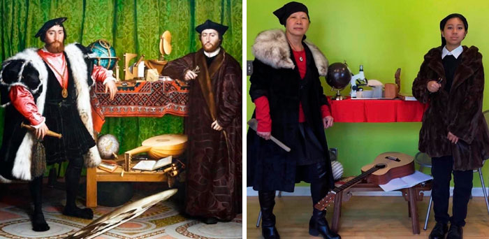 My Mom And Sister Recreate The Ambassadors By Hans Holbein The Younger