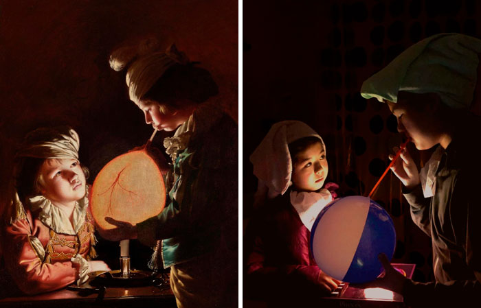 My Daughter Recreated “Two Boys With A Bladder” By Joseph Wright For A Class Project