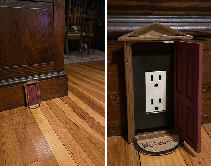 Woman Puts Dollhouse Doors As Electrical Outlet Covers Around Her Home