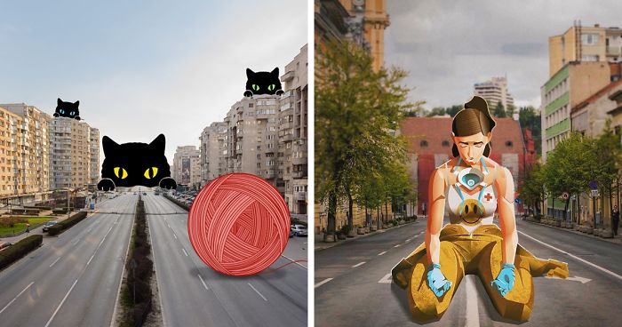 We Gave Local Illustrators Our Pictures Of The Empty City And Asked Them To Add Their Own Touch (24 Pics)