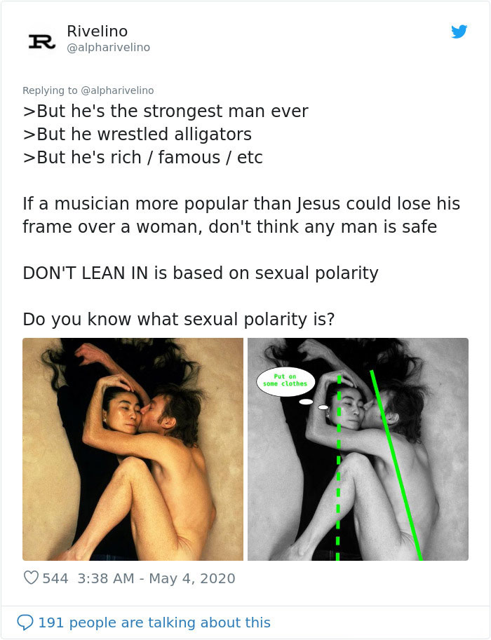 Twitter User Tells Males To Not Lean Into Their GFs Because It Makes Them Look Weak, Gets Called Out Twitter User Tells Males To Not Lean Into Their GFs Because It Makes Them Look Weak, Gets Called Out