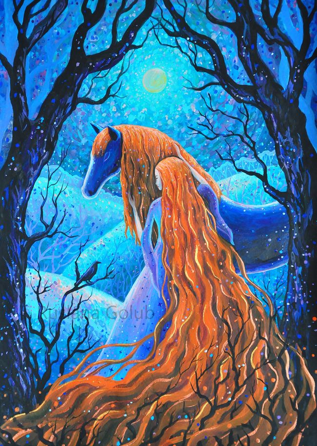 Moon, Stars, Horses, Redhead Maidens And Magical Creatures In Ruslana Golub’s Artworks