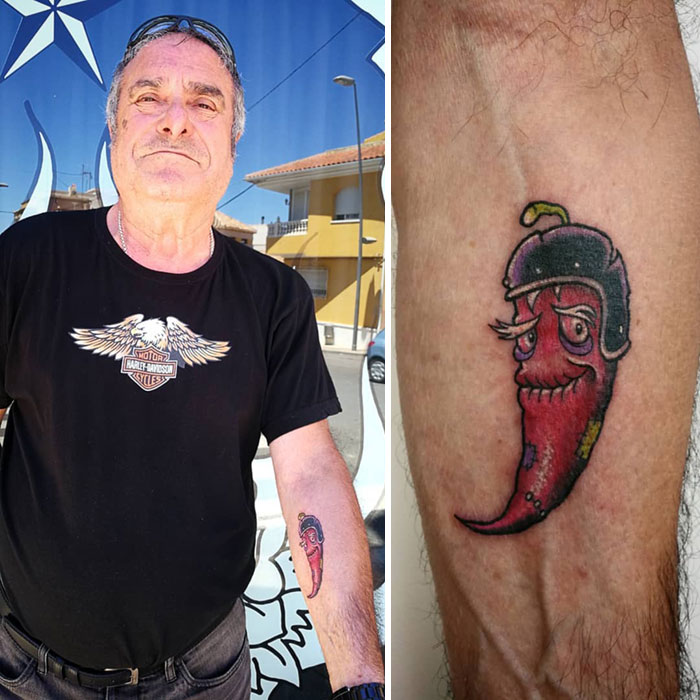 Hot Chili On His Arm Just Like Hot Tires On His Bike