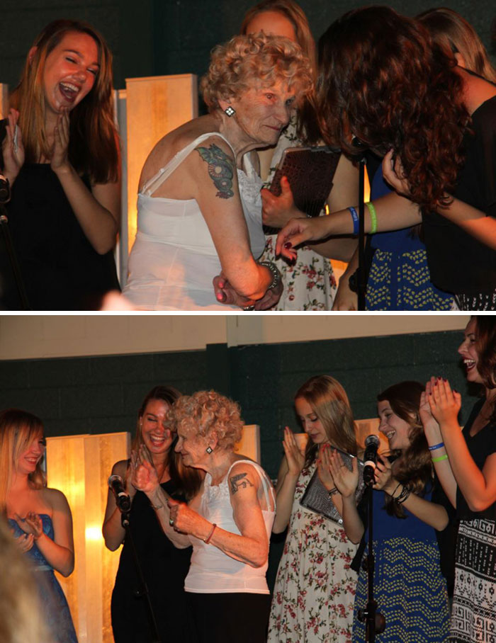 My Grandmother's Retirement Party. Her Tattoos Are Only A Couple Years Old