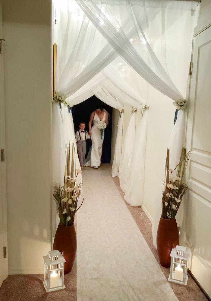 Our Wedding Was Cancelled Due To Covid-19. Yesterday, My Son Walked Me Down The Aisle We Created At Our Home