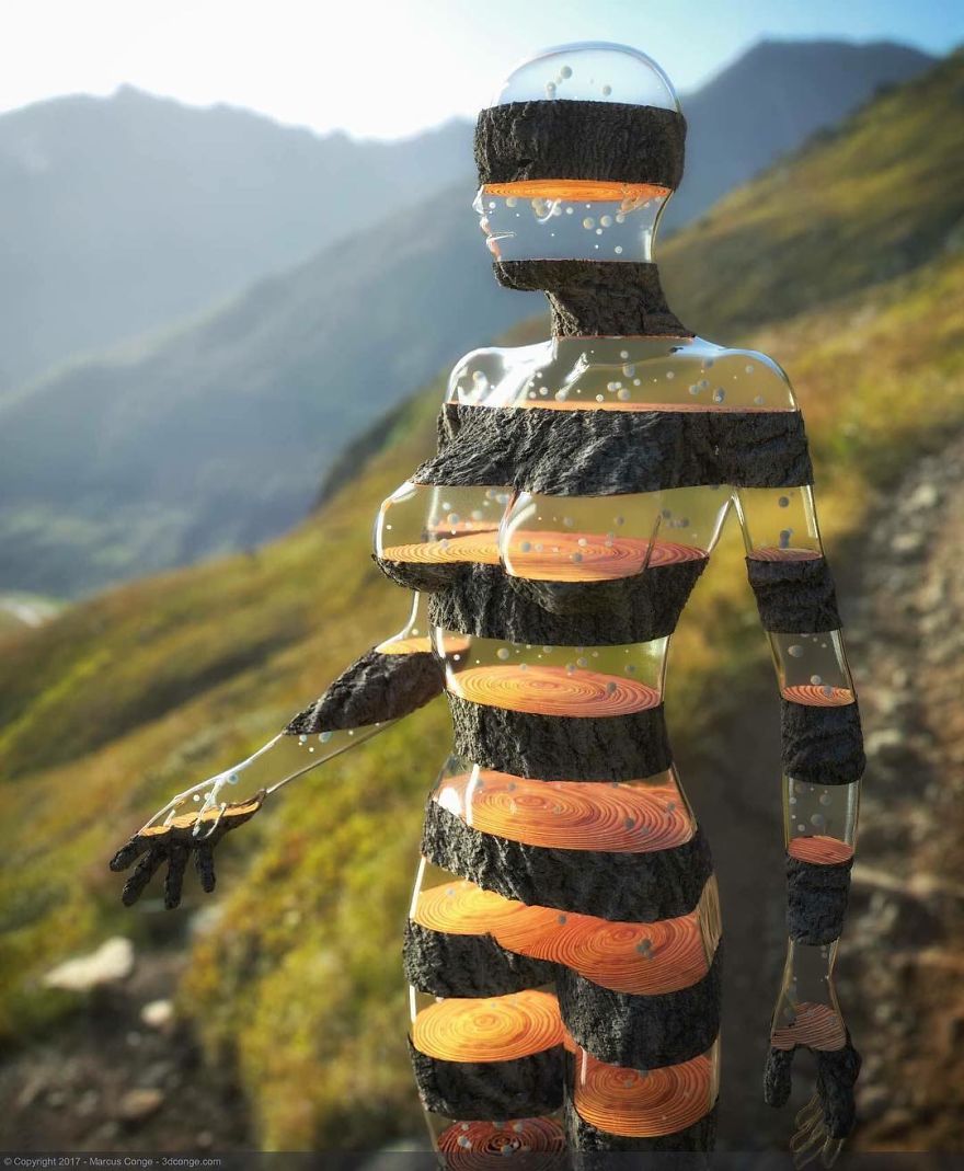 Artist Creates Incredible Digital Sculptures Interacting With Nature