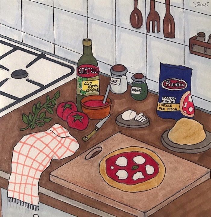 I Made An Art Project Called "The Roman Quarantine" Drawing Daily Life With My Cat During The Lockdown In Rome, Italy