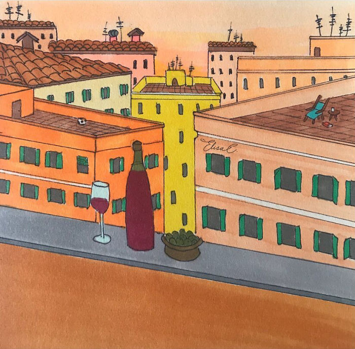 I Made An Art Project Called "The Roman Quarantine" Drawing Daily Life With My Cat During The Lockdown In Rome, Italy