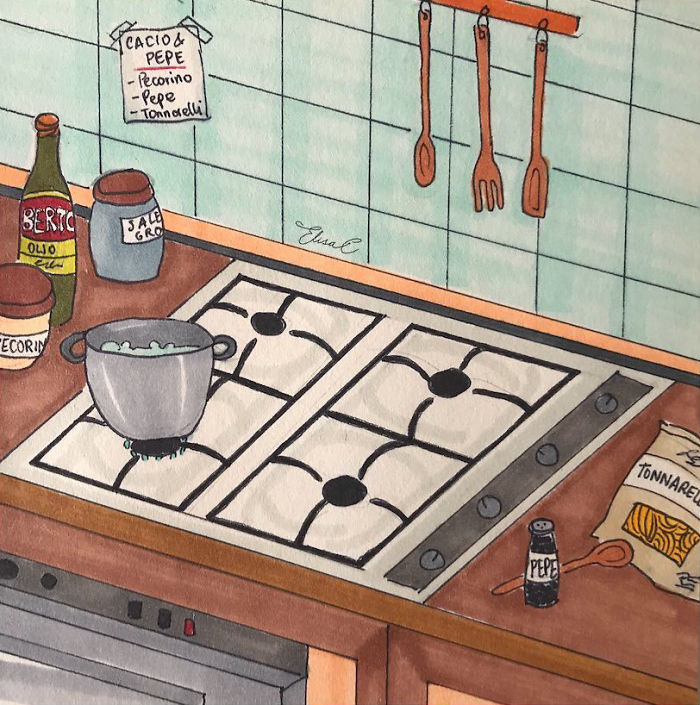 I Made An Art Project Called "The Roman Quarantine" Drawing Daily Life With My Cat During The Lockdown In Rome, Italy