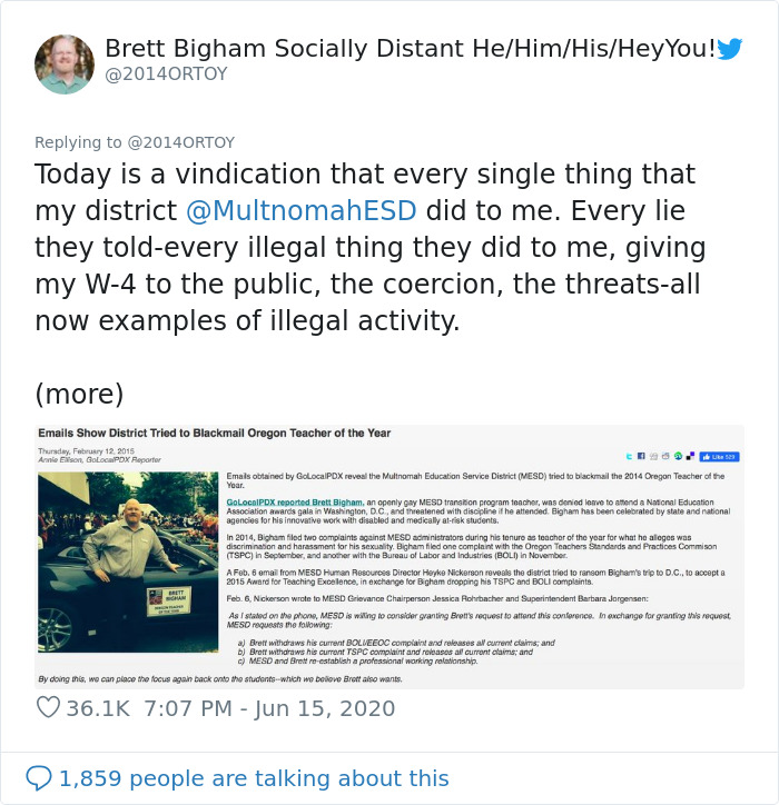 Portland Teacher Of The Year Finds Redemption After Fighting A Landmark LGBTQ Case Against His School District