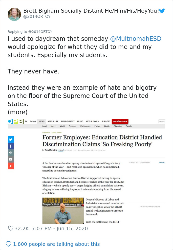 Portland Teacher Of The Year Finds Redemption After Fighting A Landmark LGBTQ Case Against His School District Portland Teacher Of The Year Finds Redemption After Fighting A Landmark LGBTQ Case Against His School District