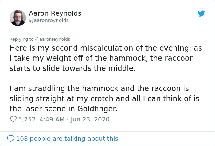 Guy With Poor Eyesight Thinks His Cat Is Climbing Into A Hammock, Realizes It's An Unwelcome Guest Too Late