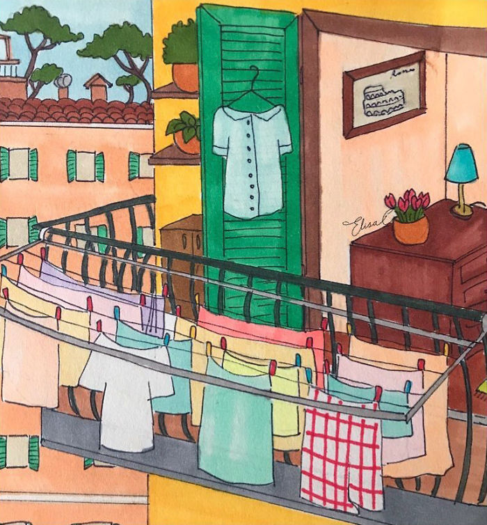 I Made An Art Project Called "The Roman Quarantine" Drawing Daily Life With My Cat During The Lockdown In Rome, Italy