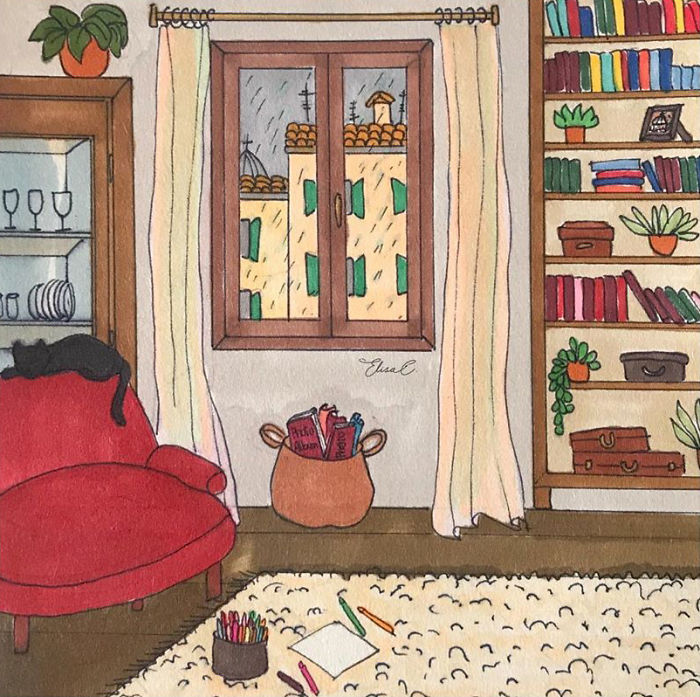 I Made An Art Project Called "The Roman Quarantine" Drawing Daily Life With My Cat During The Lockdown In Rome, Italy