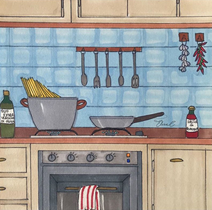 I Made An Art Project Called "The Roman Quarantine" Drawing Daily Life With My Cat During The Lockdown In Rome, Italy