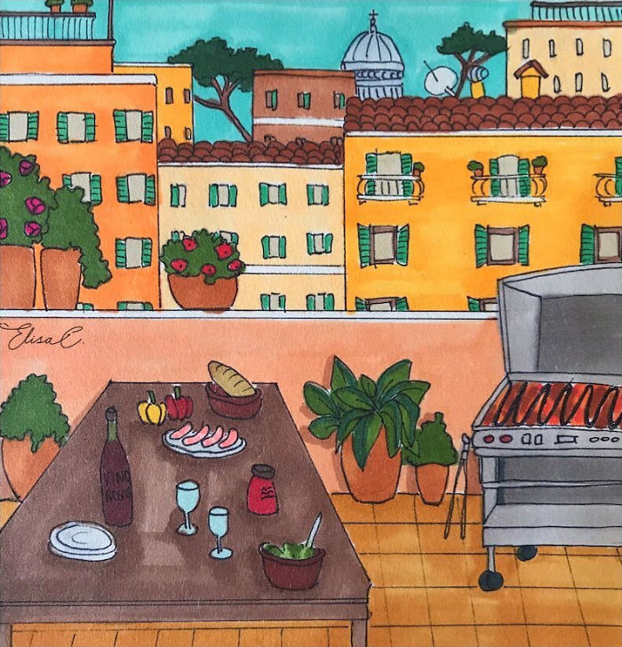 I Made An Art Project Called "The Roman Quarantine" Drawing Daily Life With My Cat During The Lockdown In Rome, Italy