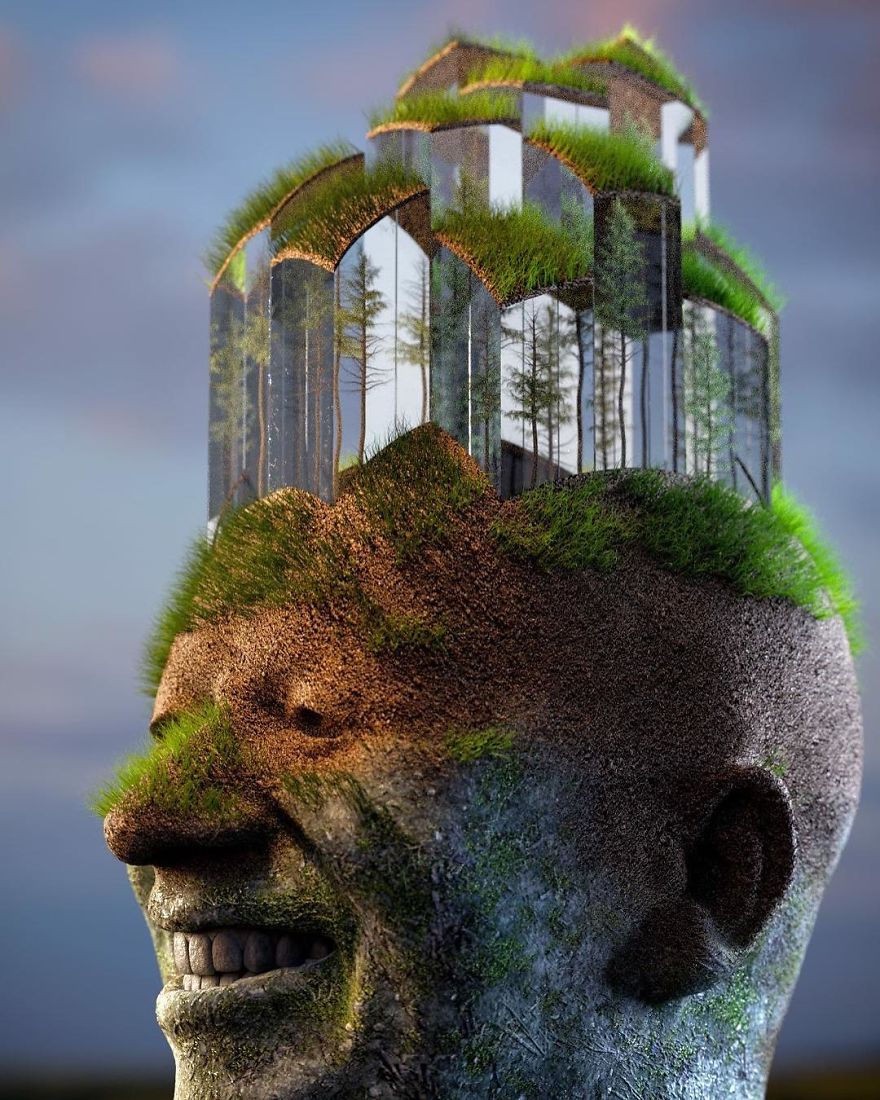 Artist Creates Incredible Digital Sculptures Interacting With Nature