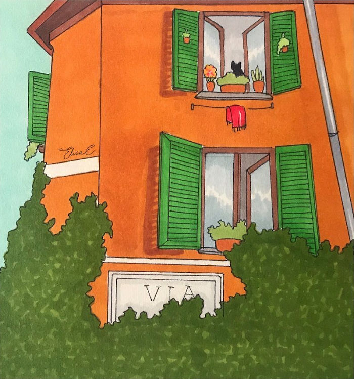 I Made An Art Project Called "The Roman Quarantine" Drawing Daily Life With My Cat During The Lockdown In Rome, Italy