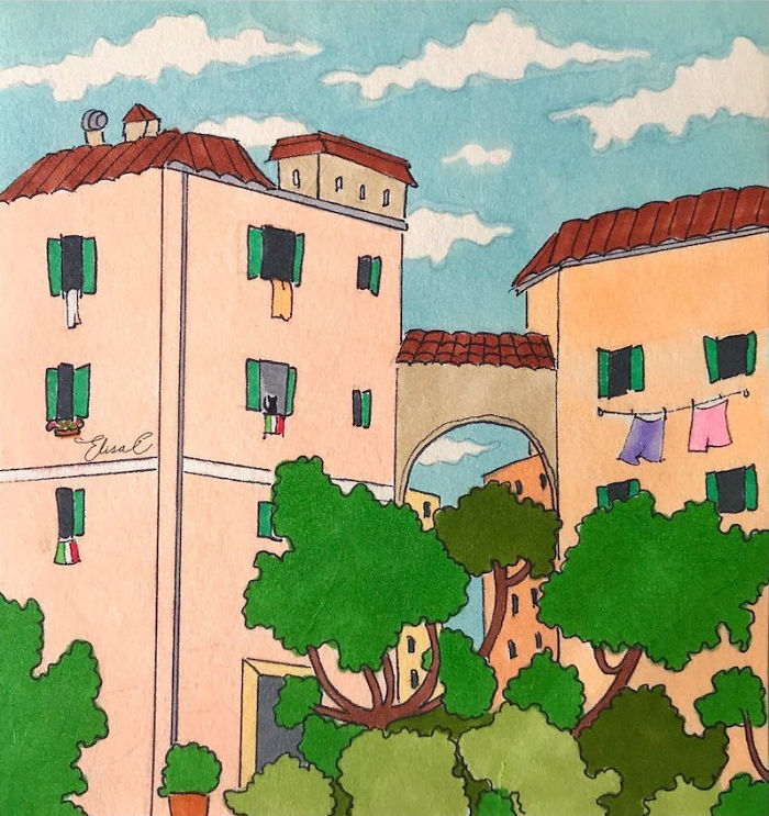 I Made An Art Project Called "The Roman Quarantine" Drawing Daily Life With My Cat During The Lockdown In Rome, Italy