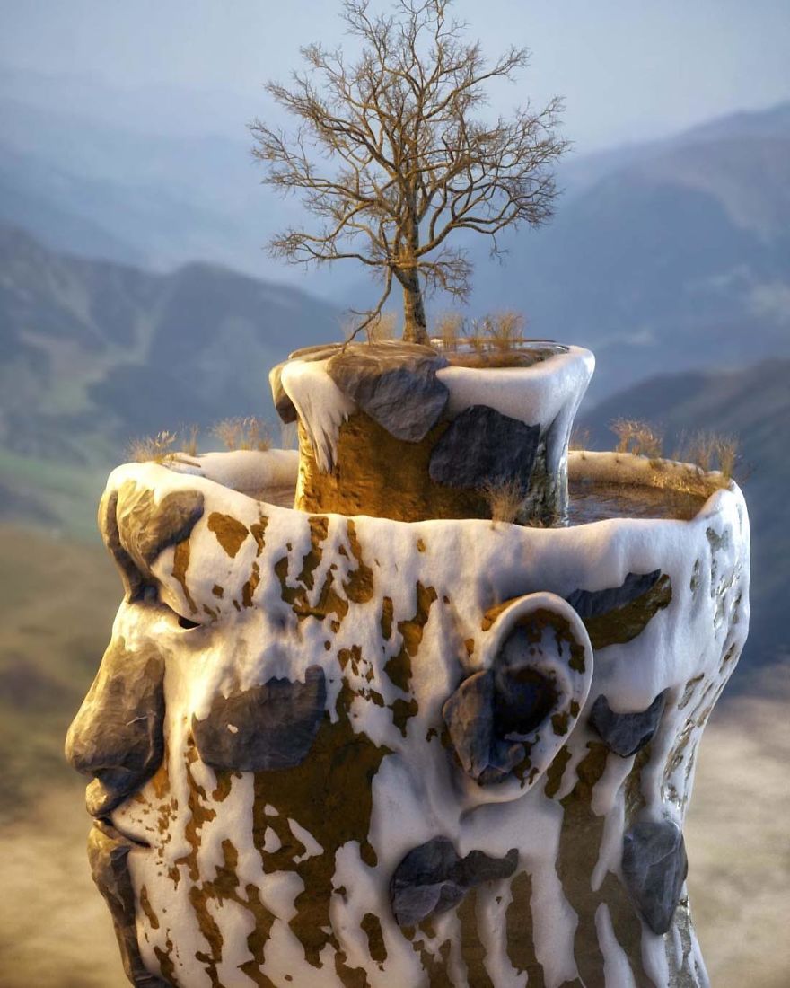 Artist Creates Incredible Digital Sculptures Interacting With Nature