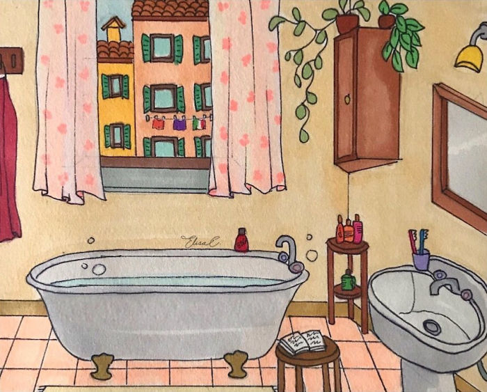 I Made An Art Project Called "The Roman Quarantine" Drawing Daily Life With My Cat During The Lockdown In Rome, Italy