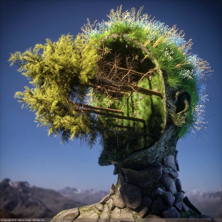 Artist Creates Incredible Digital Sculptures Interacting With Nature