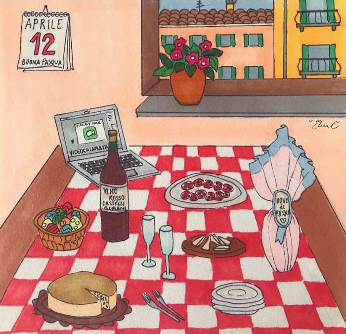 I Made An Art Project Called "The Roman Quarantine" Drawing Daily Life With My Cat During The Lockdown In Rome, Italy