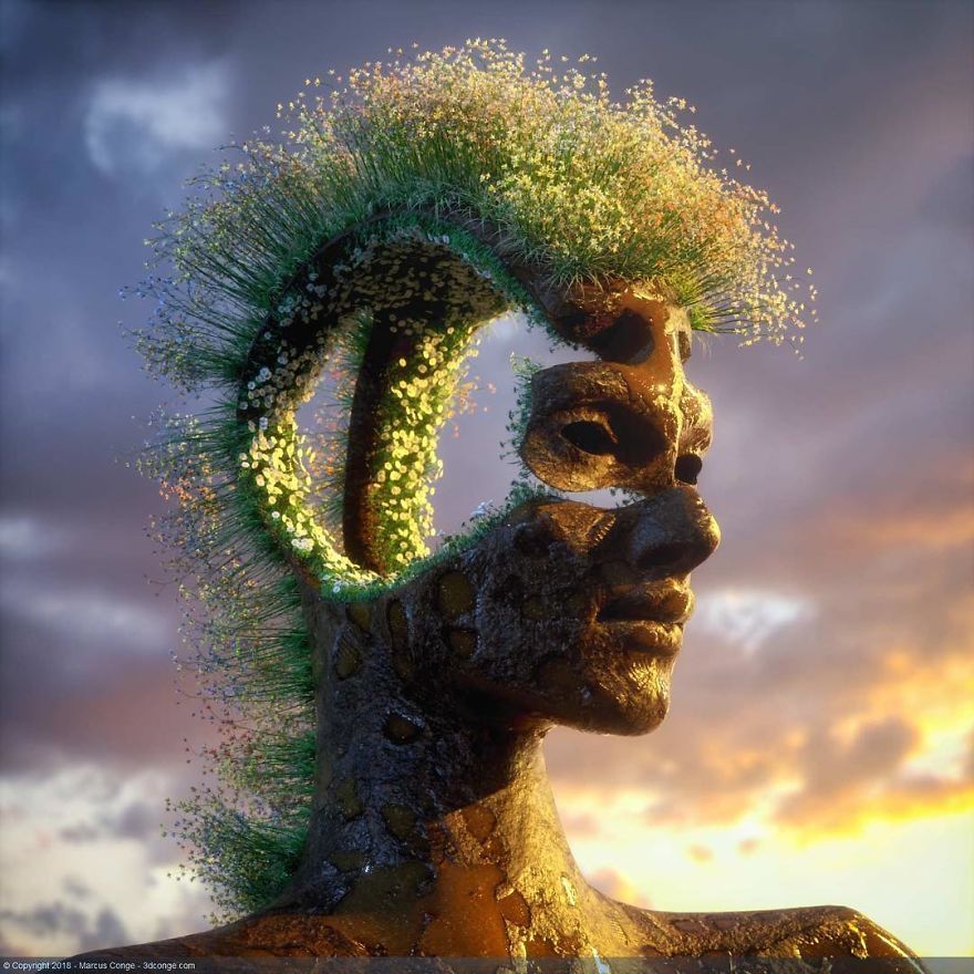 Artist Creates Incredible Digital Sculptures Interacting With Nature