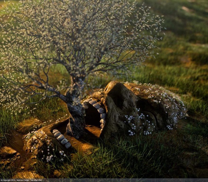 Artist Creates Incredible Digital Sculptures Interacting With Nature