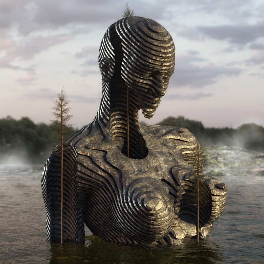 Artist Creates Incredible Digital Sculptures Interacting With Nature