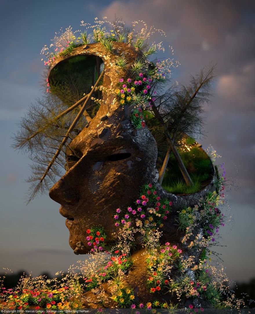 Artist Creates Incredible Digital Sculptures Interacting With Nature
