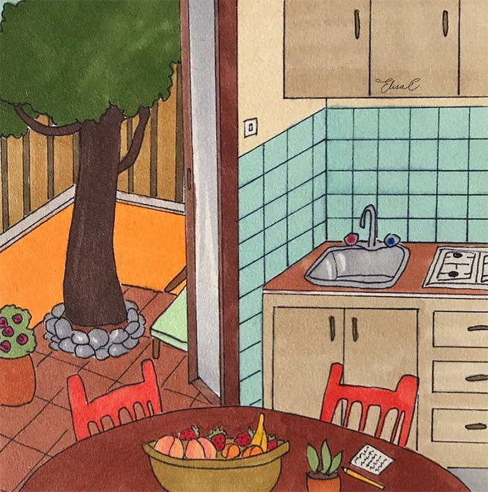 I Made An Art Project Called "The Roman Quarantine" Drawing Daily Life With My Cat During The Lockdown In Rome, Italy