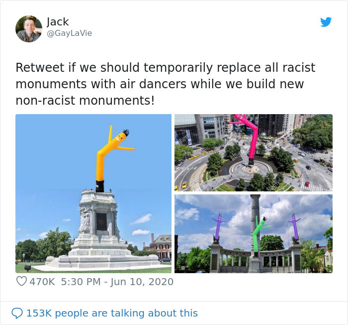 Someone Swaps Racist Monuments With Colorful Air Dancers In Hilarious Pics And People Think It’s An Awesome Idea Someone Swaps Racist Monuments With Colorful Air Dancers In Hilarious Pics And People Think It’s An Awesome Idea