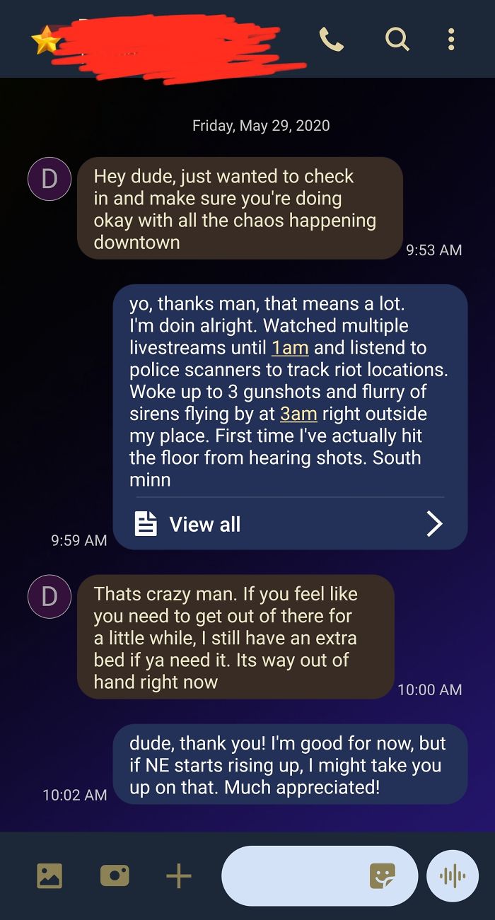 Friend Being A Bro During Minneapolis Riots.